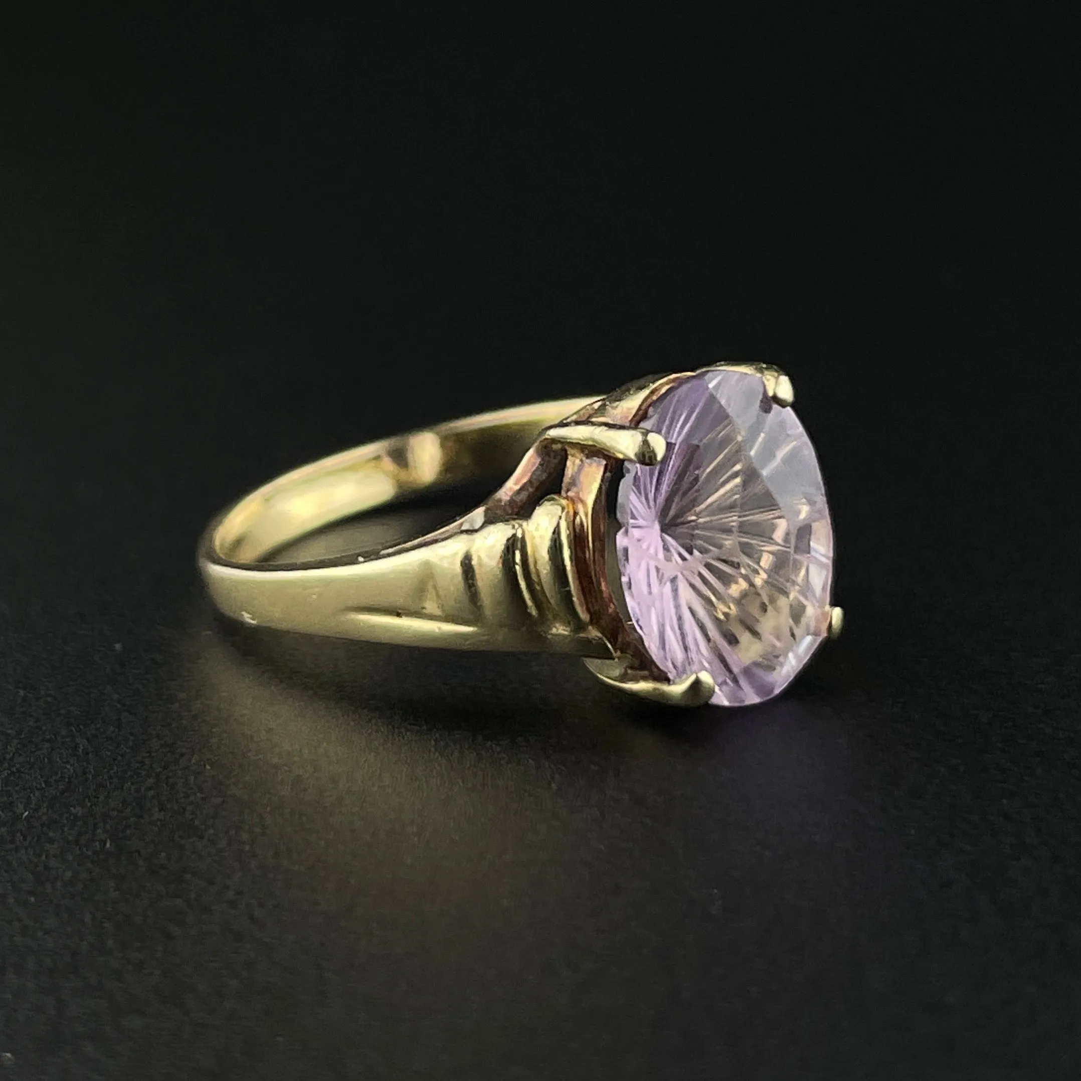 Vintage 10K Gold Specialty Cut Amethyst Cocktail Ring, Sz 6