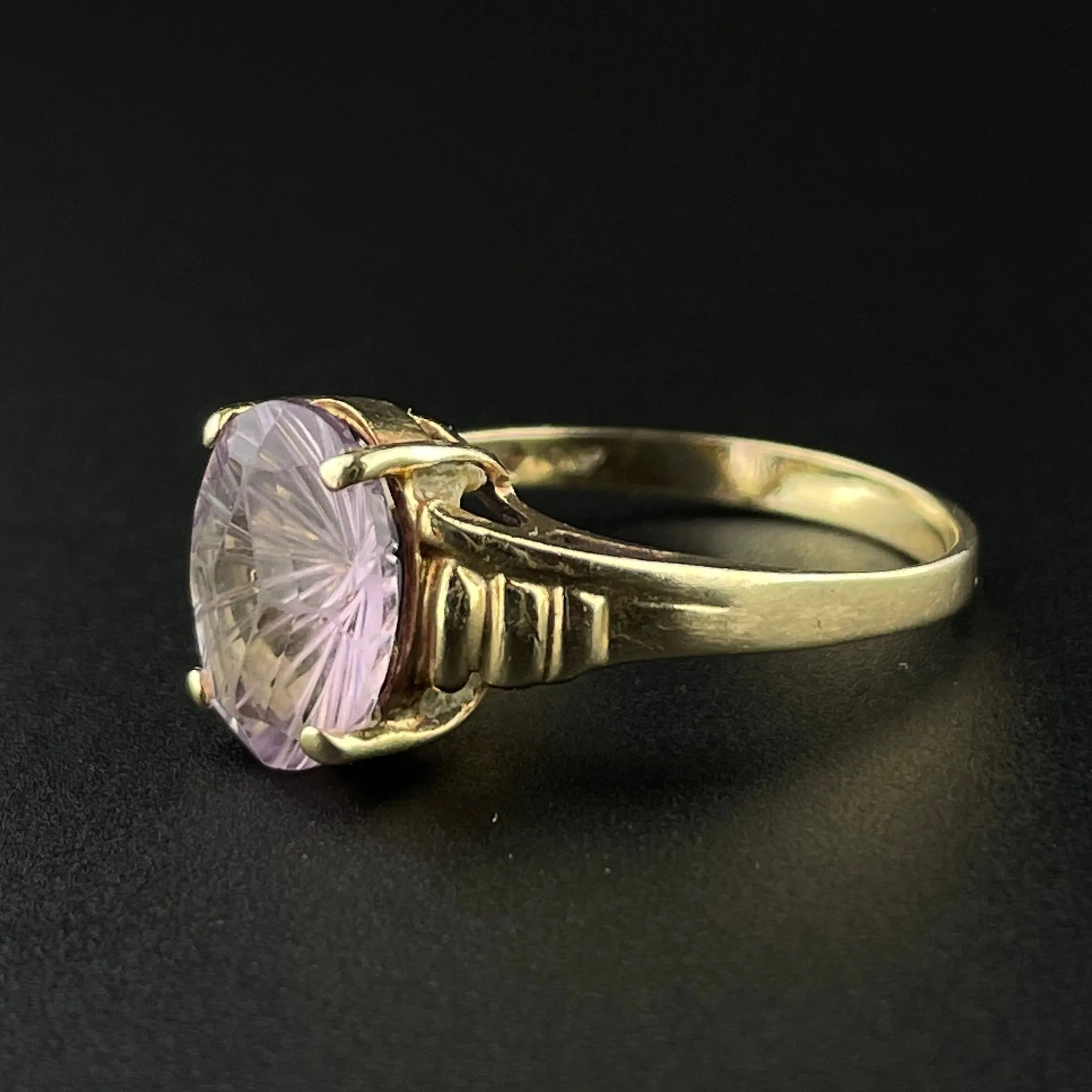 Vintage 10K Gold Specialty Cut Amethyst Cocktail Ring, Sz 6