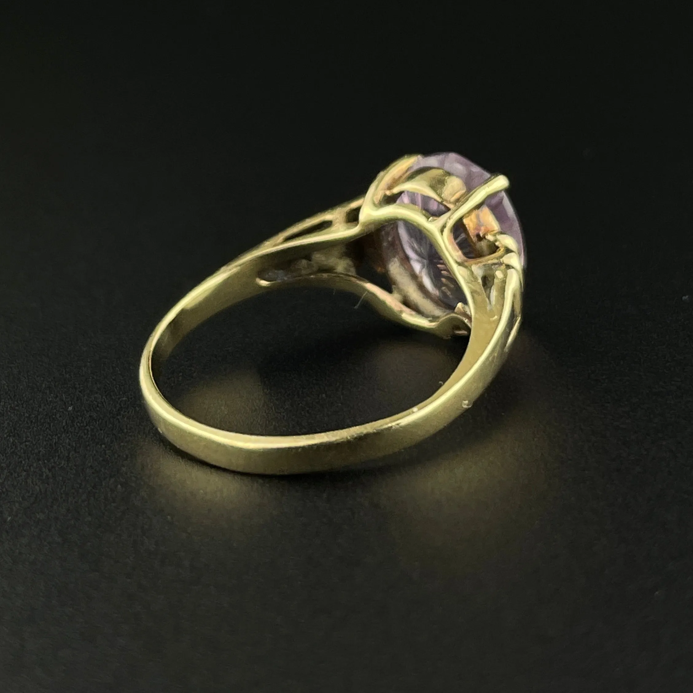 Vintage 10K Gold Specialty Cut Amethyst Cocktail Ring, Sz 6