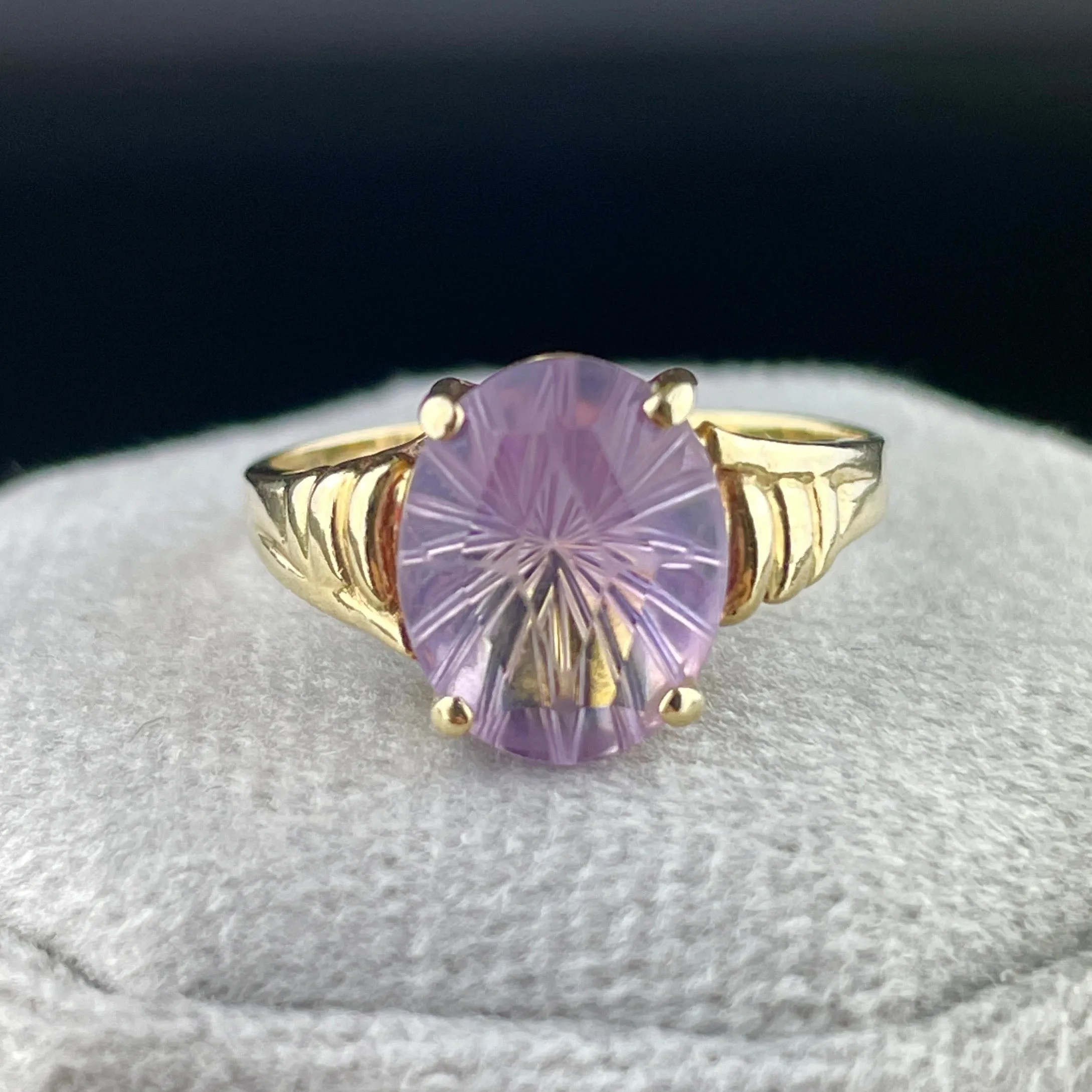 Vintage 10K Gold Specialty Cut Amethyst Cocktail Ring, Sz 6