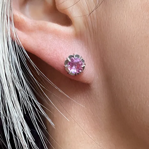 Vintage Pink Sapphire Stud Earrings