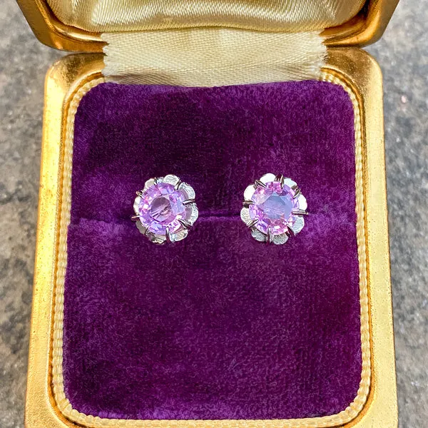 Vintage Pink Sapphire Stud Earrings