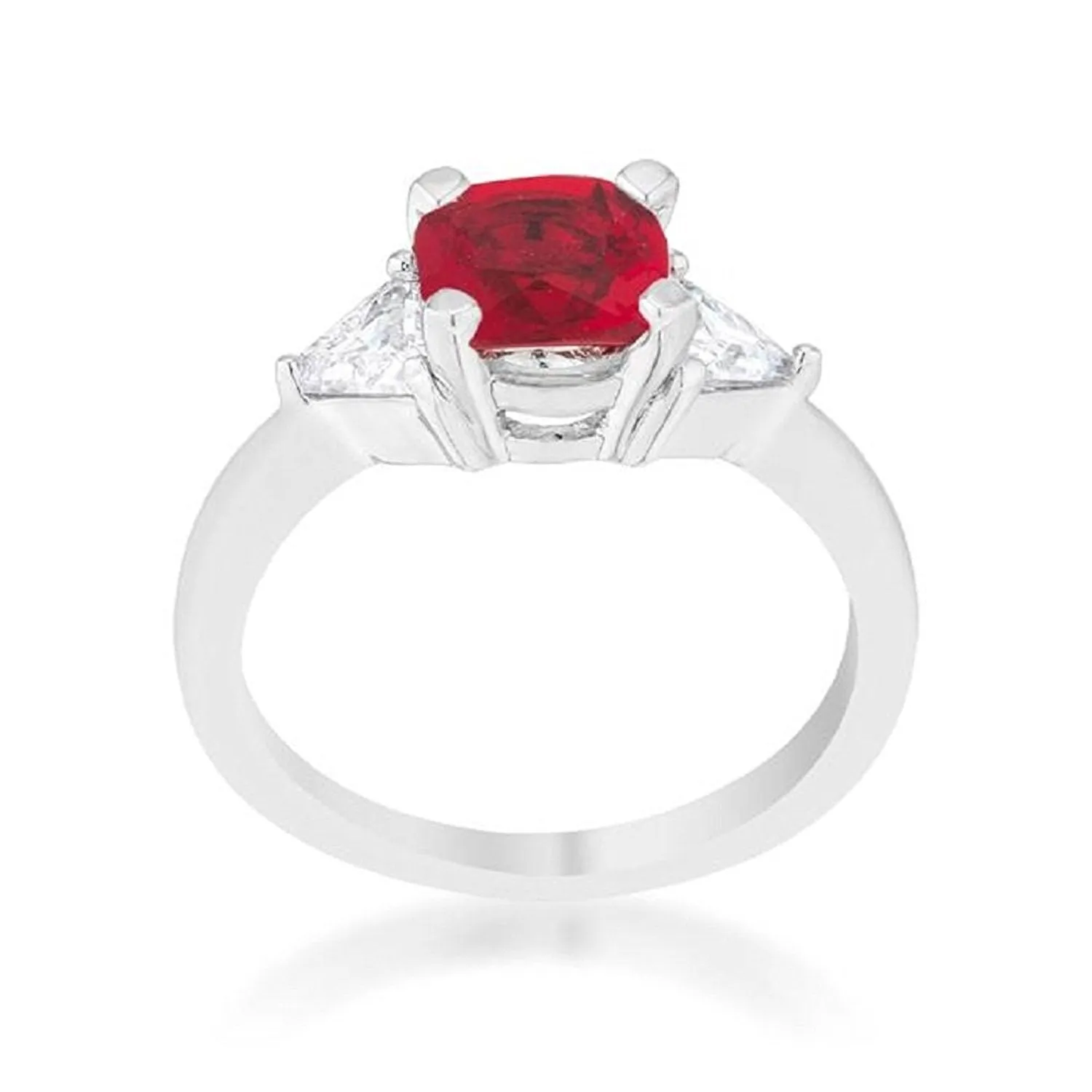 WildKlass 1.8ct Garnet CZ Rhodium Plated Cushion Classic Statement Ring