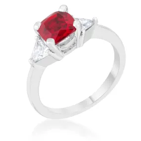 WildKlass 1.8ct Garnet CZ Rhodium Plated Cushion Classic Statement Ring