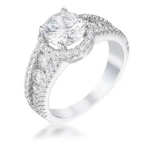 WildKlass 2.1Ct Rhodium Plated Solitaire Engagement Halo Ring