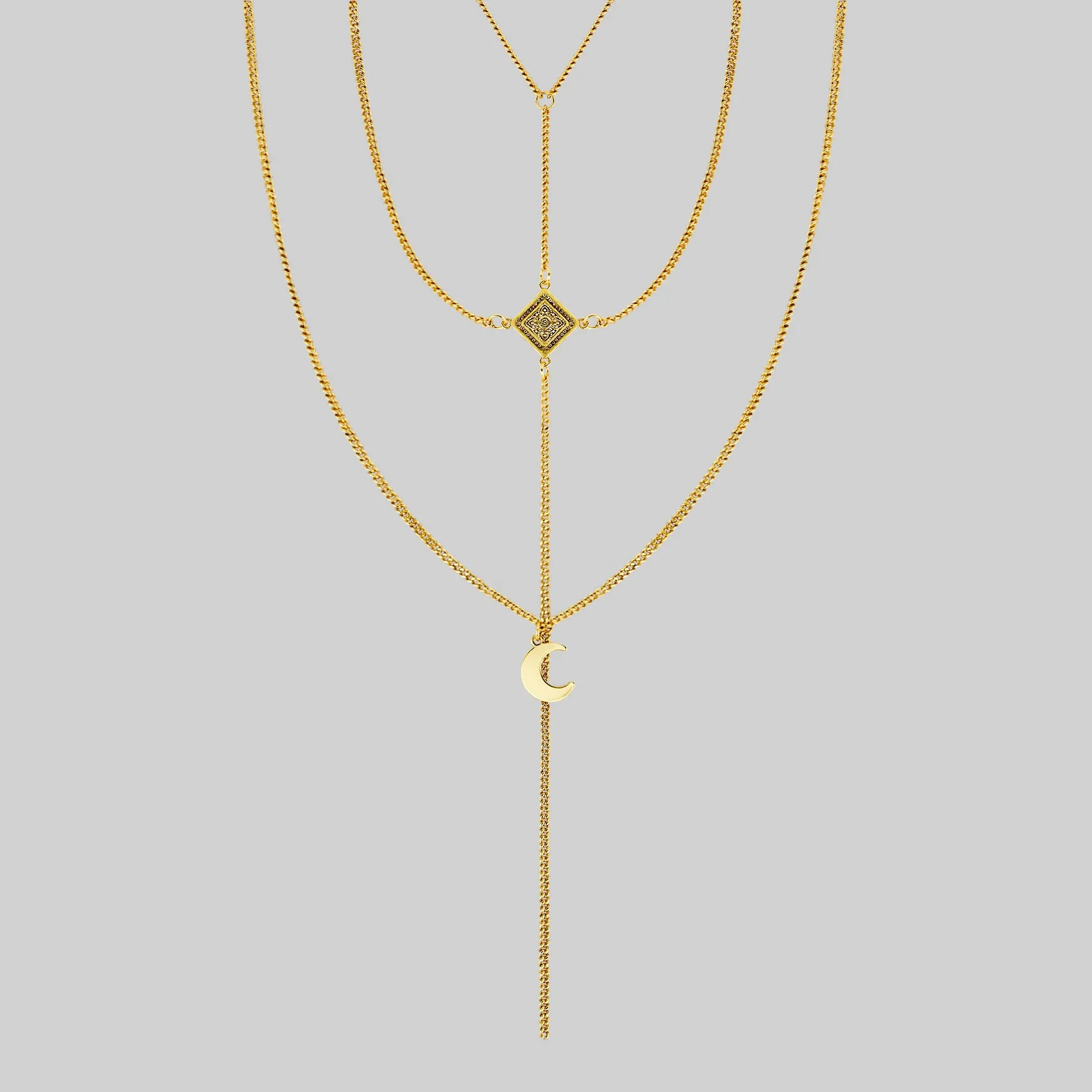 ZODIAC. Layered Moon Chain Choker - Gold